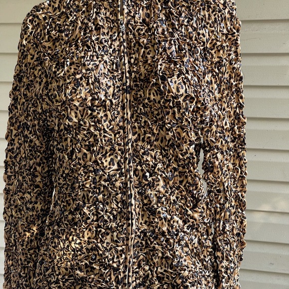 MSK Gold Black CHEETAH PRINT Soft STRETCH PUCKER JACKET SEQUINS - Picture 5 of 9